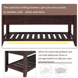 TREXM  Shoe Rack with Cushioned Seat and Drawers, Multipurpose Entryway Storage Bench (Espresso)