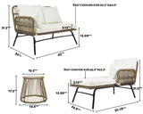 3PCS Outdoor Patio Balcony L Shape Natural Color PE Wicker Sofa Set with Beige Cushion,Round Tempered Glass Table and Furniture Cover