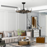 【Video】Matte Black Ceiling Fans With Remote Control 8 lights，DC Motor，3 ABS Blades，Multi-Speed，Reversible Airflow，Timing and Anti-theft function，Indoor transitional Ceiling Fan，ETL&FCC Certification