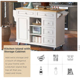 K&K kitchen cart with Rubber wood desktop rolling mobile kitchen island with storage and 5 draws