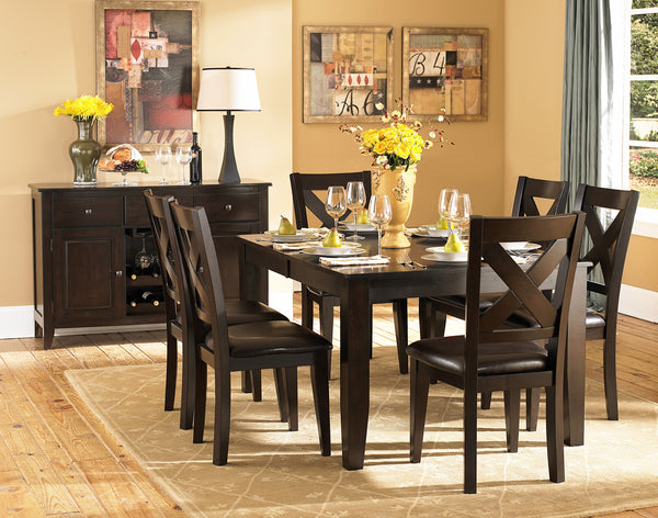 Brown 7pc Dining Set Table w Self-Storing Leaf and 6 Side Chairs