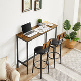 Bar Table Set with 2 Bar stools PU Soft seat with backrest (Rustic Brown,43.31’’w x 15.75’’d x 23.62’’h)