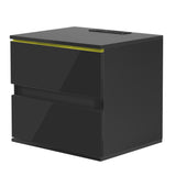 Nightstand with 2 Drawers, USB Charging Ports, Wireless Charging and Remote Control LED Light-Black