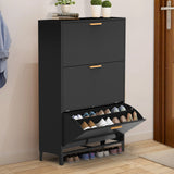 3 Drawer All Steel Shoe Cabinet, Freestanding Shoe Rack Storage Organizer with Flip Door, Modern Tipping Bucket Shoe Cabinet for Entryway, Hallway, Bedroom, Black