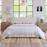 King Upholstered Platform Bed with Saddle Curved Headboard and Diamond Tufted Details