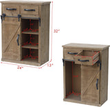 Wood and Metal Farmhouse Sliding Barn Door Accent Cabinet