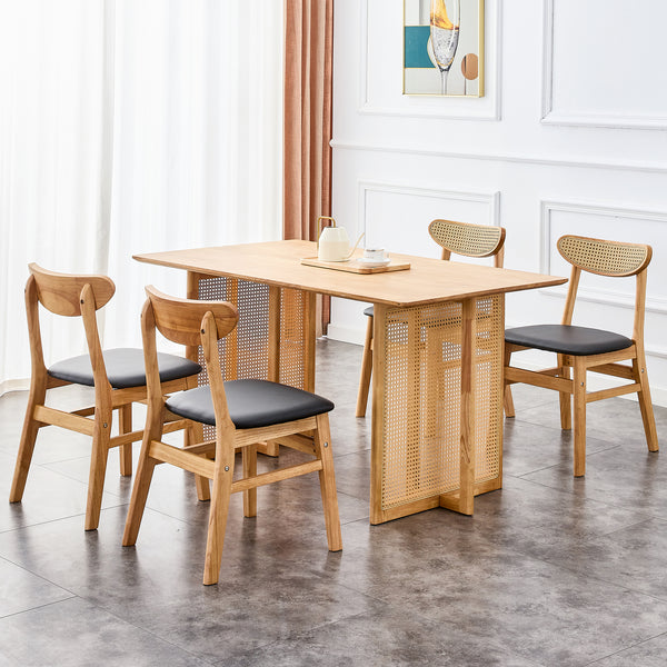 Solid wood dining table and 4-piece set of solid wood dining chairs