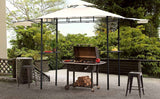 Iron Double Tiered Backyard Patio BBQ Grill Gazebo with Bar Counters, Beige