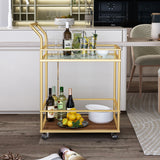 Serving cart， Rolling Bar or Cart for Tea or Cocktail, 2-Tiered Glass and Metal, golden