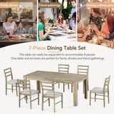 7-Piece Wooden Dining Table Set - Extendable Table with 12” Leaf and 2 Drawers, 6 Dining Chairs with Soft Cushion