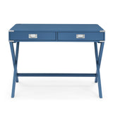 Blue Computer Desk with Storage, Sturdy Table for home office