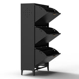 3 Drawer All Steel Shoe Cabinet, Freestanding Shoe Rack Storage Organizer with Flip Door, Modern Tipping Bucket Shoe Cabinet for Entryway, Hallway, Bedroom, Black