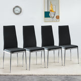 Grid Shaped Armless High Back Dining Chair, 4-piece set, Office Chair. Applicable to DiningRoom, Living Room, Kitchen and Office.Black Chair and Electroplated Metal Leg