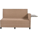 5-Piece Outdoor Patio Rattan Sofa Set, Sectional PE Wicker L-Shaped Garden Furniture Set with 2 Extendable Side Tables, Dining Table and Washable Covers for Backyard, Poolside, Indoor
