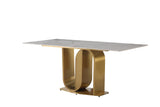 Dining Table in Gold with Sintered Stone Top and  U shape Pedestal Base
