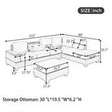 Grey Sectional Sofa with Reversible Chaise with Storage Ottoman
