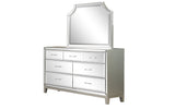 Queen 6 Piece Mirror Front Bedroom set made with Wood in Silver Color