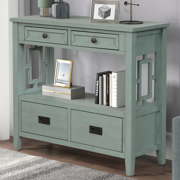 Pine Wood Console Table Entry Sofa Table with 4 Drawers & 1 Storage Shelf for Entryway Living Room Bedroom Hallway Kitchen