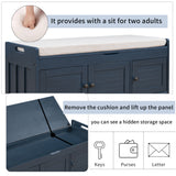 TREXM  Storage Bench with 3 Shutter-shaped Doors,  Shoe Bench with Removable Cushion and Hidden Storage Space (Antique Navy)