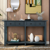 TREXM Rustic Brushed Texture Entryway Table Console Table with Drawer and Bottom Shelf for Living Room（Antique Navy）