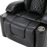 Power Motion Recliner with USB Charge Port and Cup Holder -PU Lounge chair for Living Room,Black(Old Sku:PP194010BAA）