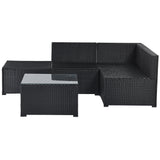 5-Piece Patio Rattan PE Wicker Furniture Corner Sofa Set, with 2 Sofa chairs, 1 Corner chair, 1 ottoman and 1 glass coffee table, Sectional Sofa Chair, Seating, Lying(Black Wicker, Beige Cushion)