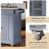 Kitchen Island Cart with Two Storage Cabinets and Four Locking Wheels, Wine Rack, Two Drawers, Spice Rack, Towel Rack