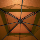 Outdoor Iron Vented Dome Top Patio Gazebo with Netting for Backyard, Poolside and Deck, Brown