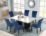 7-piece Dining Table Set with 1 Faux Marble Dining Rectangular Table and 6 Upholstered Chairs