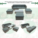 Patio Furniture Sets, 5-Piece Patio Wicker Sofa with Adjustable Backrest, Cushions, Ottomans and Lift Top Coffee Table