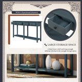 TREXM Rustic Brushed Texture Entryway Table Console Table with Drawer and Bottom Shelf for Living Room（Antique Navy）