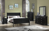 Louis Phillipe Black Finish Queen Size Panel Sleigh Bed Solid Wood Wooden Bedroom Furniture