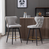 A&A Furniture,Counter Height 25" Modern Leathaire Fabric bar chairs,180° Swivel Bar Stool Chair for Kitchen,Tufted Gold Nailhead Trim Bar Stools with Metal Legs,Set of 2 (Light Gray)