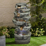 33" Outdoor Fountain Rockery Shower Outdoor Water Fountain with LED for Home
