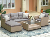Outdoor, Patio Furniture Sets, 4 Piece Set Wicker Ratten Sectional Sofa with Seat Cushions