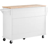 K&K kitchen cart with Rubber wood desktop rolling mobile kitchen island with storage and 5 draws