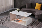 LED Coffee Table for Living Room, Modern Coffee Table, High Gloss White Finish Centre Sofa Table, S-Shaped Open Storage Shelf