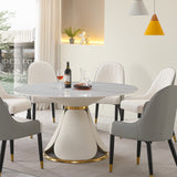Modern sintered stone round dining table with stainless steel base