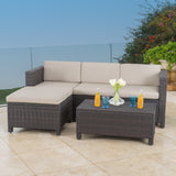 Lorita Outdoor 5-piece Dark Brown Wicker Sectional Sofa Set with Beige Cushions