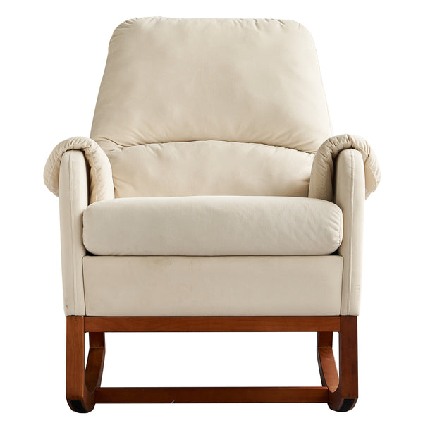 Beige Modern Comfortable Velvet Rocking Chair