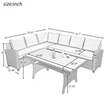 Patio Furniture Set, 5 Piece Outdoor Set,  Dining Table Chair with Ottoman and Throw Pillows