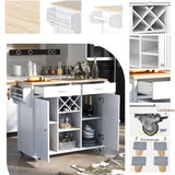 Kitchen Island Cart with Two Storage Cabinets，Wine Rack, Two Drawers, Spice Rack, Towel Rack