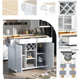 K&K Store Kitchen Island Cart with Two Storage Cabinets - Wine Rack, Two Drawers - Spice Rack - Towel Rack
