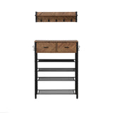 Entryway 4-tier Shoe Rack with Hall Tree, One Set Entryway Show Rack with Storage and Hooks