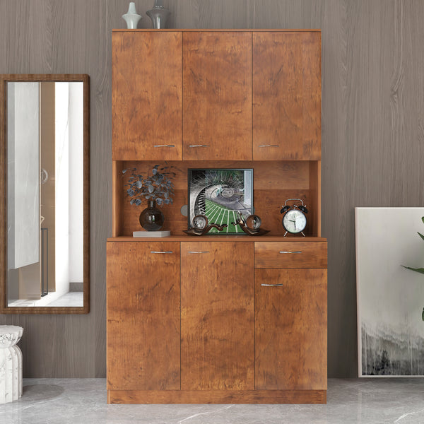 70.87" Tall Wardrobe& Kitchen Cabinet, with 6-Doors, 1-Open Shelves and 1-Drawer for bedroom,Walnut