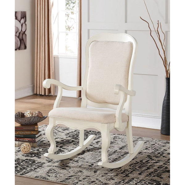 ACME Sharan Rocking Chair in Fabric & Antique White 59388