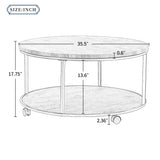 ON-TREND Round Coffee Table with Caster Wheels and Wood Textured Surface