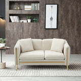 Beige Velvet Loveseat Sofa 2 Seater Couch with Removable Cushions