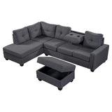 Grey Sectional Sofa Space Saving with Storage Ottoman