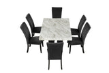 7-piece Dining Table Set with 1 Faux Marble Dining Rectangular Table and 6 Upholstered-Seat Chairs ,for Dining room and Living Room ,Black